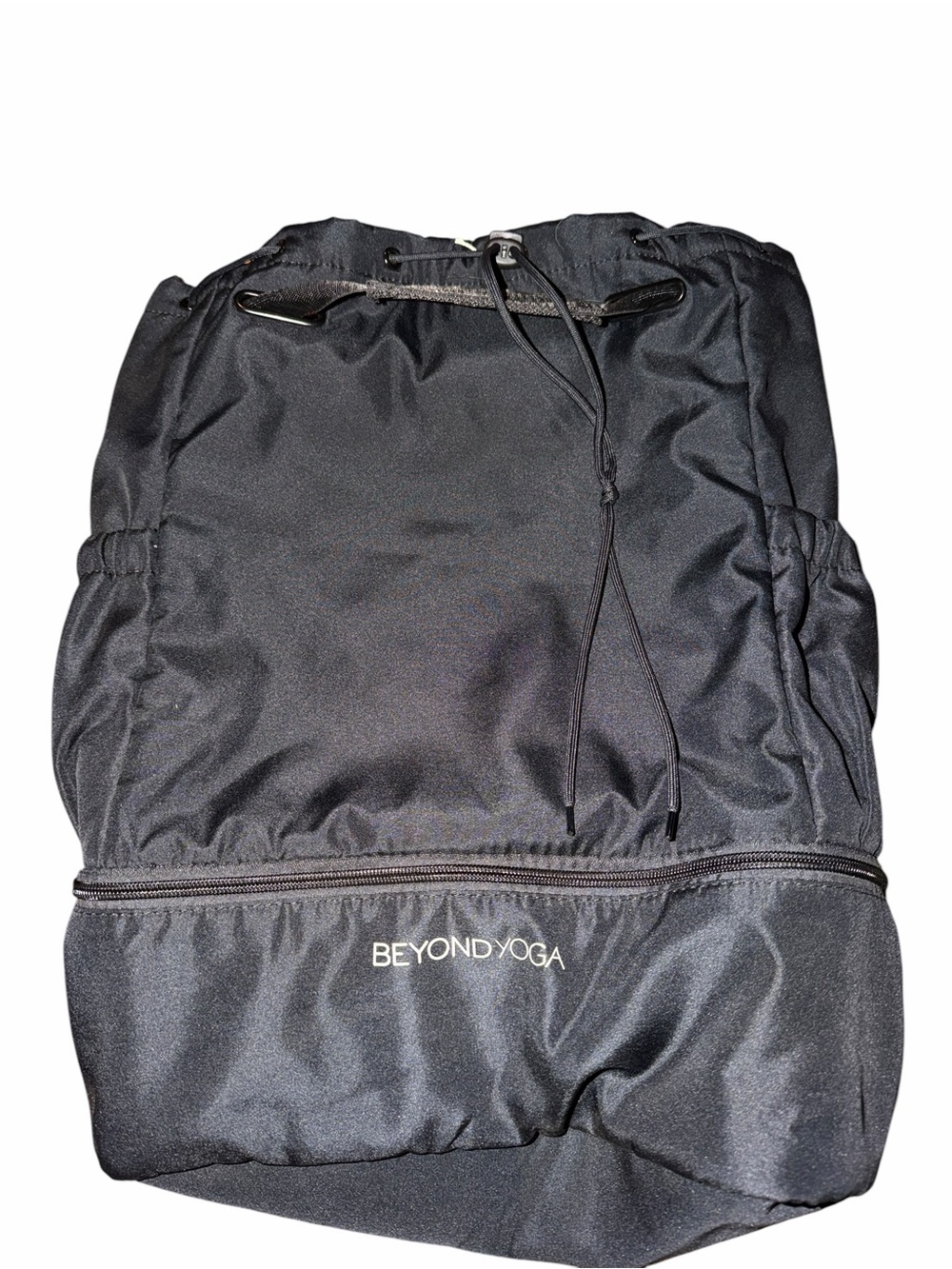 Beyond Yoga Black Drawstring Gym Backpack with Front Zip